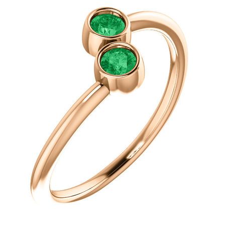14 Karat Rose Gold Genuine Chatham Emerald Two-Stone Ring
