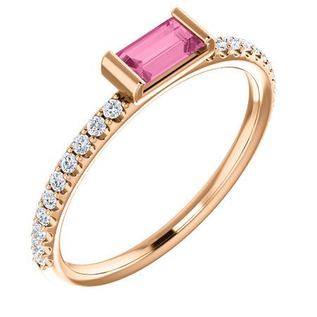 14 Karat Rose Gold Pink Sapphire & 0.17 Carat Diamond Stackable Ring