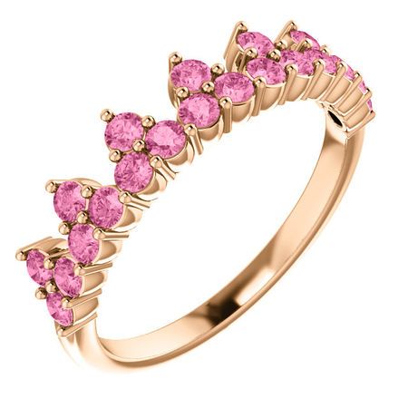 Genuine 14 Karat Rose Gold Pink Sapphire Crown Ring