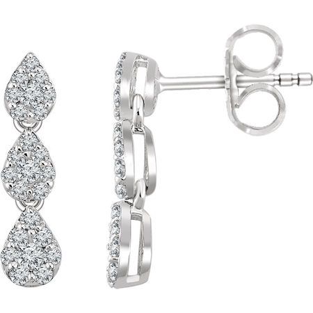 White Diamond Earrings in 14 Karat White Gold 0.50 Carat Diamond Cluster Dangle Earrings