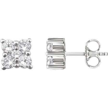 White Diamond Earrings in 14 Karat White Gold 0.50 Carat Diamond Cluster Earrings