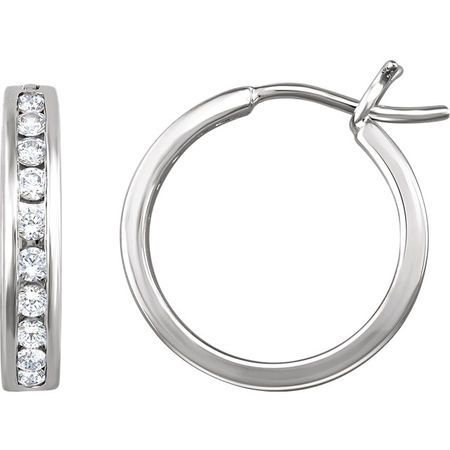 White Diamond Earrings in 14 Karat White Gold 0.50 Carat Diamond Hoop Earrings