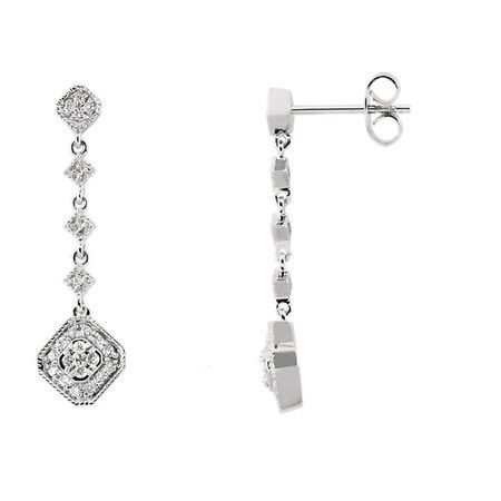 Diamond Earrings in 14 Karat White Gold 0.33 Carat Diamond Granulated Link Earrings