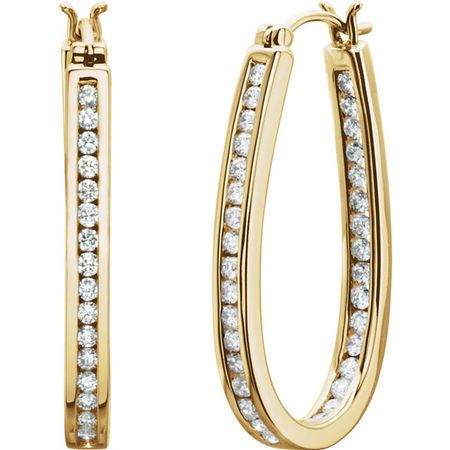 White Diamond Earrings in 14 Karat Yellow Gold 1/3 Carat Diamond Inside/Outside Hoop Earrings