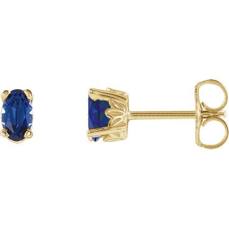 14 Karat Yellow Gold Genuine Chatham Blue Sapphire Earrings