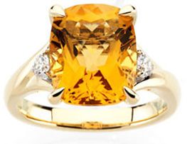 14 Karat Yellow Gold Citrine & 0.17 Carat Diamond Ring
