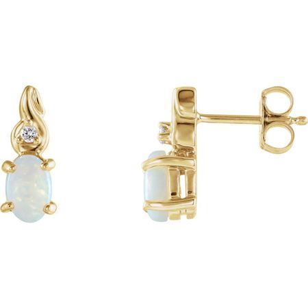 Buy 14 Karat Yellow Gold Opal & .03 Carat Diamond Earrings