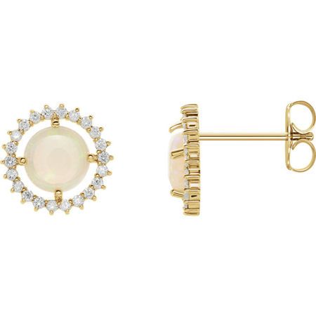 Buy 14 Karat Yellow Gold Opal & 0.12 Carat Diamond Earrings