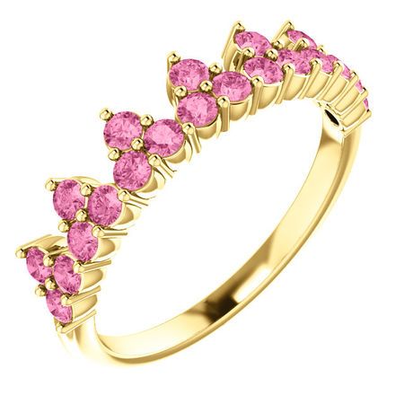 Genuine  14 Karat Yellow Gold Pink Sapphire Crown Ring