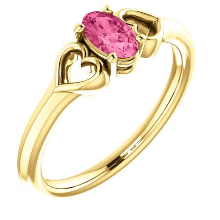 Genuine 14 Karat Yellow Gold Pink Tourmaline Youth Heart Ring