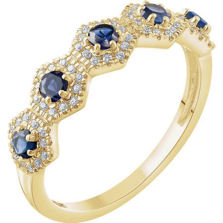 14 KT Yellow Gold Sapphire & 1/5 Carat TW Diamond Ring