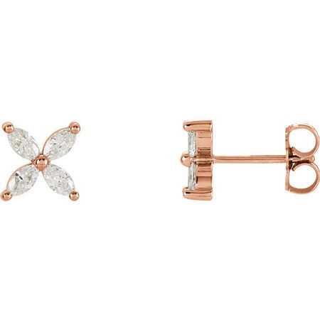 Diamond Earrings in 14 Karat Rose Gold 0.60 Carat Diamond Cluster Earrings
