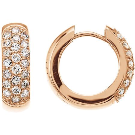 White Diamond Earrings in 14 Karat Rose Gold 7/8 Carat Diamond Hoop Earrings