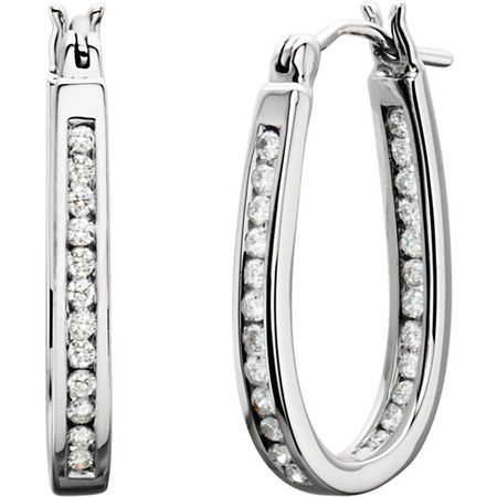 White Diamond Earrings in 14 Karat White Gold 0.50 Carat Diamond Inside/Outside Hoop Earrings