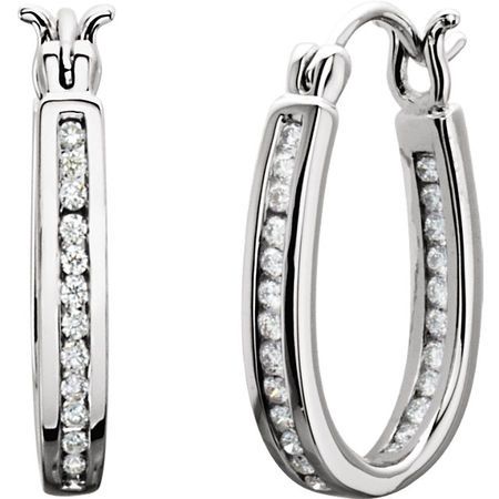 White Diamond Earrings in 14 Karat White Gold 0.33 Carat Diamond Inside/Outside Hoop Earrings