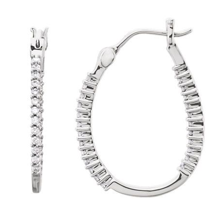 White Diamond Earrings in 14 Karat White Gold 0.25 Carat Diamond Inside/Outside Hoop Earrings