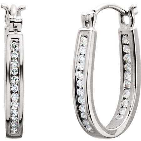 White Diamond Earrings in 14 Karat White Gold 1/4 Carat Diamond Inside/Outside Hoop Earrings