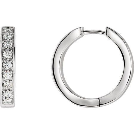 White Diamond Earrings in 14 Karat White Gold 3/4 Carat Diamond Inside/Outside Hoop Earrings