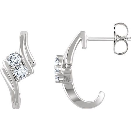 White Diamond Earrings in 14 Karat White Gold 0.40 Carat DiamondTwo-Stone Earrings