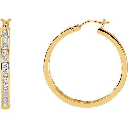 Diamond Earrings in 14 Karat Yellow Gold 1 Carat Diamond Hoop Earrings