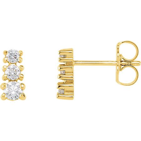 Diamond Earrings in 14 Karat Yellow Gold 0.40 Carat Diamond Three-Stone Earrings
