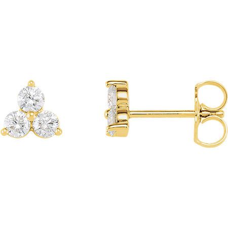 White Diamond Earrings in 14 Karat Yellow Gold 0.60 Carat Three-Stone Diamond Earrings