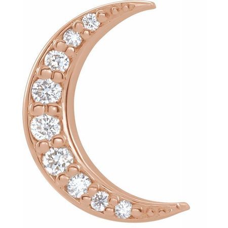 White Diamond Earrings in 14 Karat Rose Gold .04 Carat Diamond Crescent Moon Single Earring