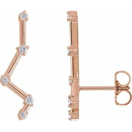 White Diamond Earrings in 14 Karat Rose Gold 1/10 Carat Diamond Constellation Earring Climbers