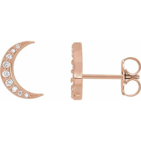 White Diamond Earrings in 14 Karat Rose Gold 1/10 Carat Diamond Crescent Moon Earrings