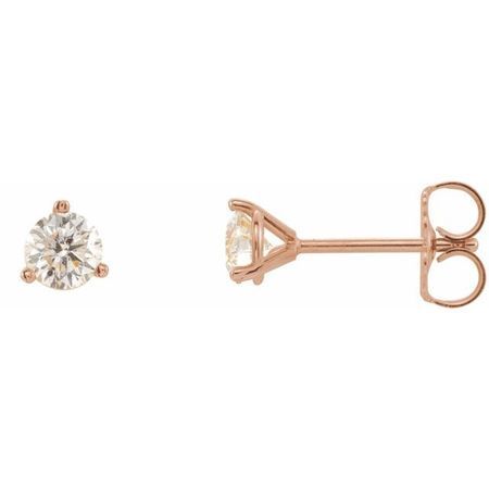 White Diamond Earrings in 14 Karat Rose Gold 1/3 Carat Diamond 3-Prong Earrings - SI2-SI3 G-H
