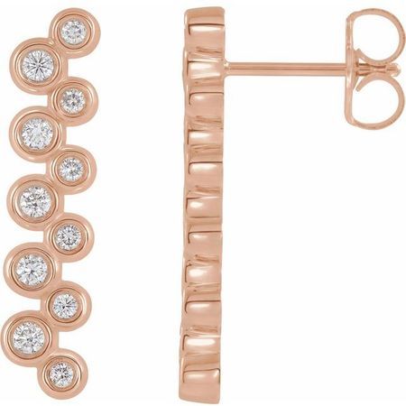 White Diamond Earrings in 14 Karat Rose Gold 1/3 Carat Diamond Bezel-Set Bar Earrings