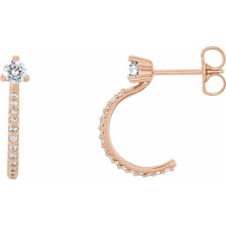 White Diamond Earrings in 14 Karat Rose Gold 1/3 Carat Diamond Hoop Earrings