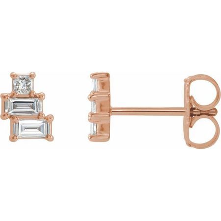 White Diamond Earrings in 14 Karat Rose Gold 1/4 Carat Diamond Geometric Cluster Earrings