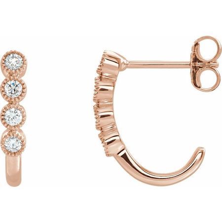 White Diamond Earrings in 14 Karat Rose Gold 1/4 Carat Diamond J-Hoop Earrings