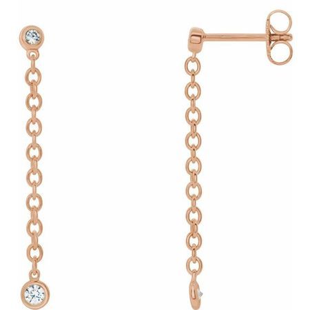 White Diamond Earrings in 14 Karat Rose Gold 1/5 Carat Diamond Bezel Set ChaEarrings