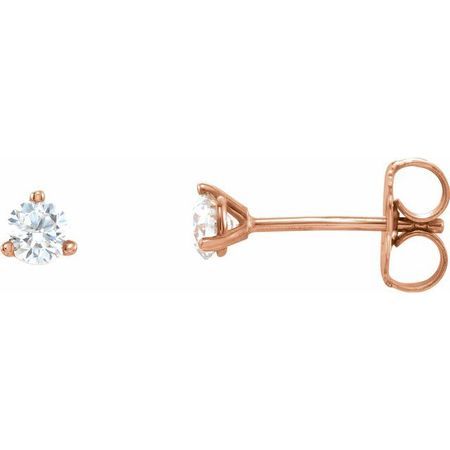 White Diamond Earrings in 14 Karat Rose Gold 1/8 Carat Diamond 3-Prong Earrings - VS F+
