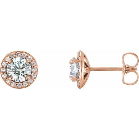 White Diamond Earrings in 14 Karat Rose Gold 1 Carat Diamond Halo-Style Earrings