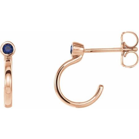 Created Sapphire Earrings in 14 Karat Rose Gold 2.5 mm Round Chatham Lab-Created Genuine Sapphire Bezel-Set Hoop Earrings
