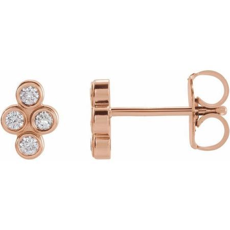 White Diamond Earrings in 14 Karat Rose Gold 3/4 Carat Diamond Bezel-Set Cluster Earrings