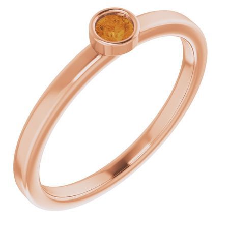 Golden Citrine Ring in 14 Karat Rose Gold 3 mm Round Citrine Ring