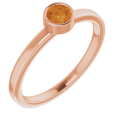 Golden Citrine Ring in 14 Karat Rose Gold 4 mm Round Citrine Ring