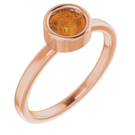 Golden Citrine Ring in 14 Karat Rose Gold 5.5 mm Round Citrine Ring