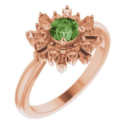 Pink Tourmaline Ring in 14 Karat Rose Gold 5 mm Round Green Tourmaline & .375 Carat Diamond Ring