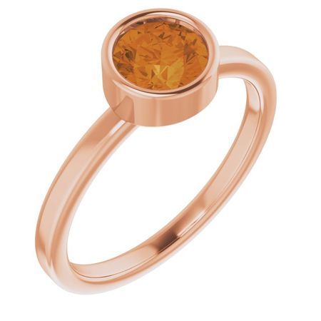 Golden Citrine Ring in 14 Karat Rose Gold 6 mm Round Citrine Ring
