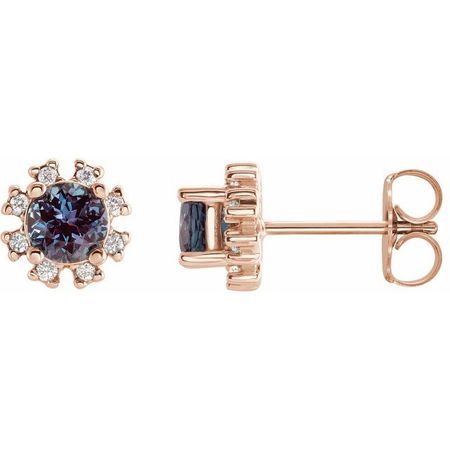Genuine Alexandrite Earrings in 14 Karat Rose Gold Alexandrite & .07 Carat Diamond Earrings