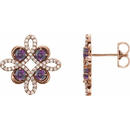 Genuine Alexandrite Earrings in 14 Karat Rose Gold Alexandrite & 1/4 Carat Diamond Earrings