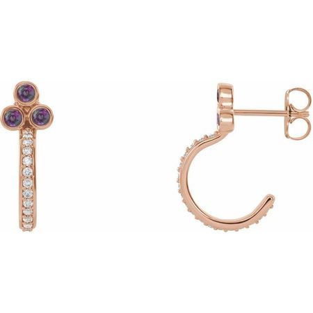 Genuine Alexandrite Earrings in 14 Karat Rose Gold Alexandrite & 1/4 Carat Diamond J-Hoop Earrings
