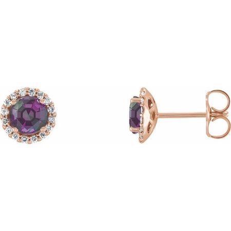Genuine Alexandrite Earrings in 14 Karat Rose Gold Alexandrite & 1/8 Carat Diamond Earrings