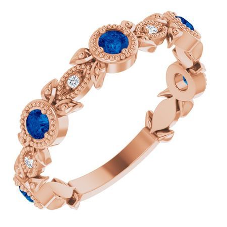 Genuine Sapphire Ring in 14 Karat Rose Gold Genuine Sapphire & .03 Carat Diamond Leaf Ring