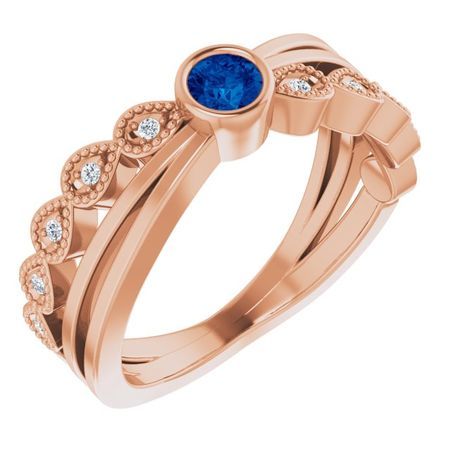 Genuine Sapphire Ring in 14 Karat Rose Gold Genuine Sapphire & .05 Carat Diamond Ring